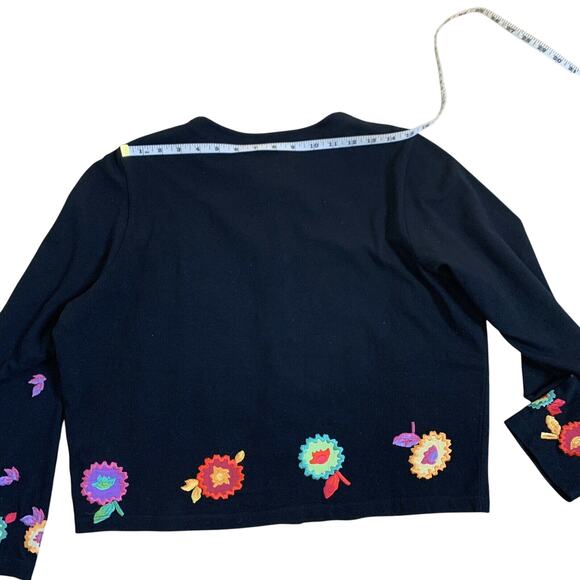 Michael Simon Button Front Cardigan Sweater Sz Mp Black Cotton Embroidered - Picture 11 of 12